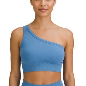 ZELLA Allure One Shoulder Ribbed Sports Bra Blue Women XS NWT